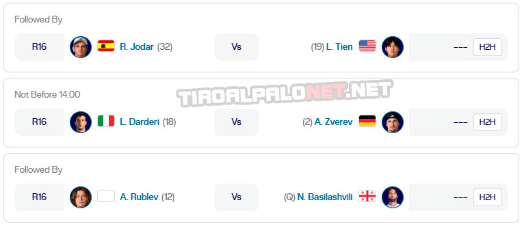 atp roma partidos pista2 martes12 mayo 2026 tiroalpalo